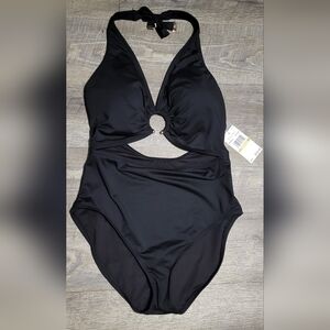 NWT Womens Black Halter One-Piece Swimsuit (Michael Kors) Size 14